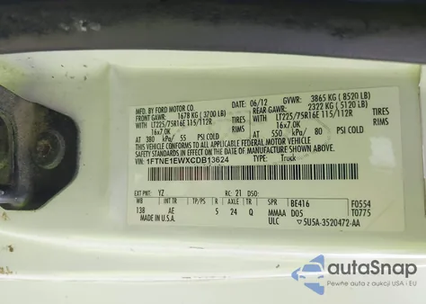 2012 Ford Econoline E150 Van from USA, damaged, VIN 1FTNE1EWXCDB13624